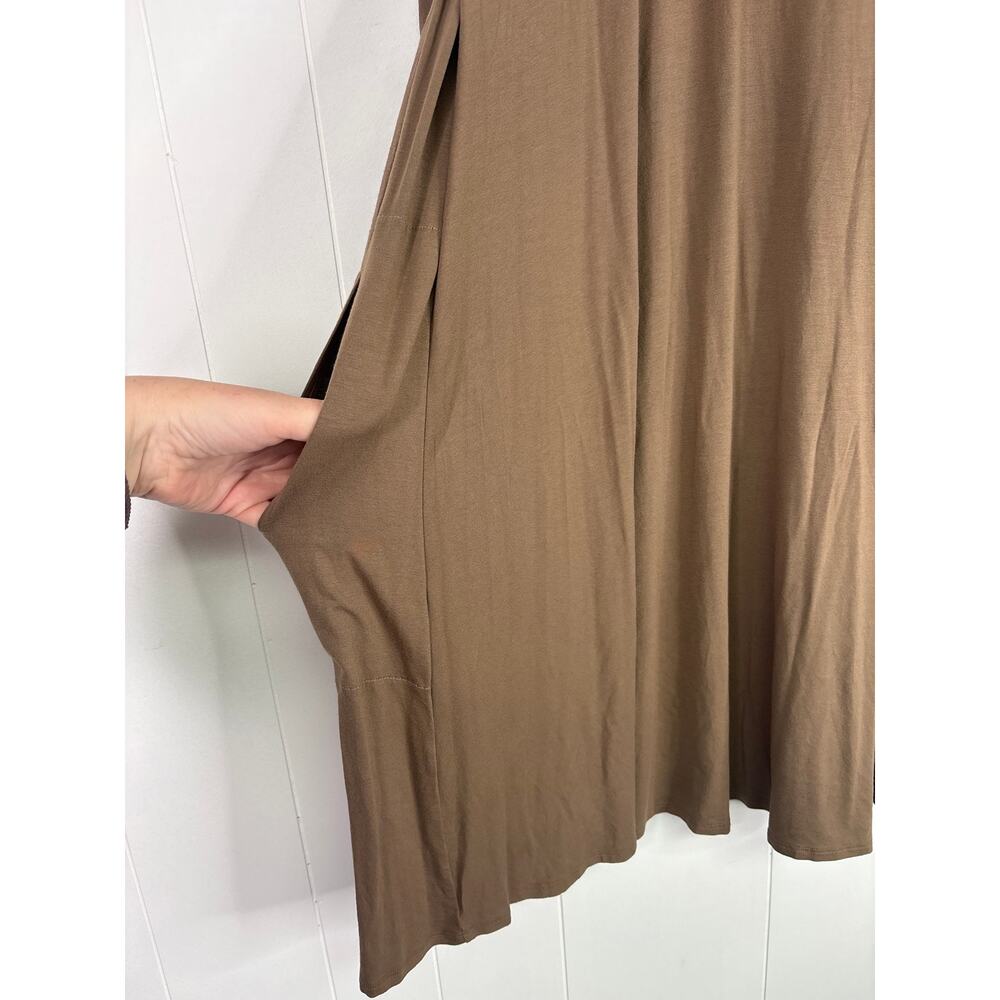 Eileen Fisher Brown Viscose Jersey Swing Dress Medium 3/4 Sleeve Pocket Crew - Picture 3 of 7